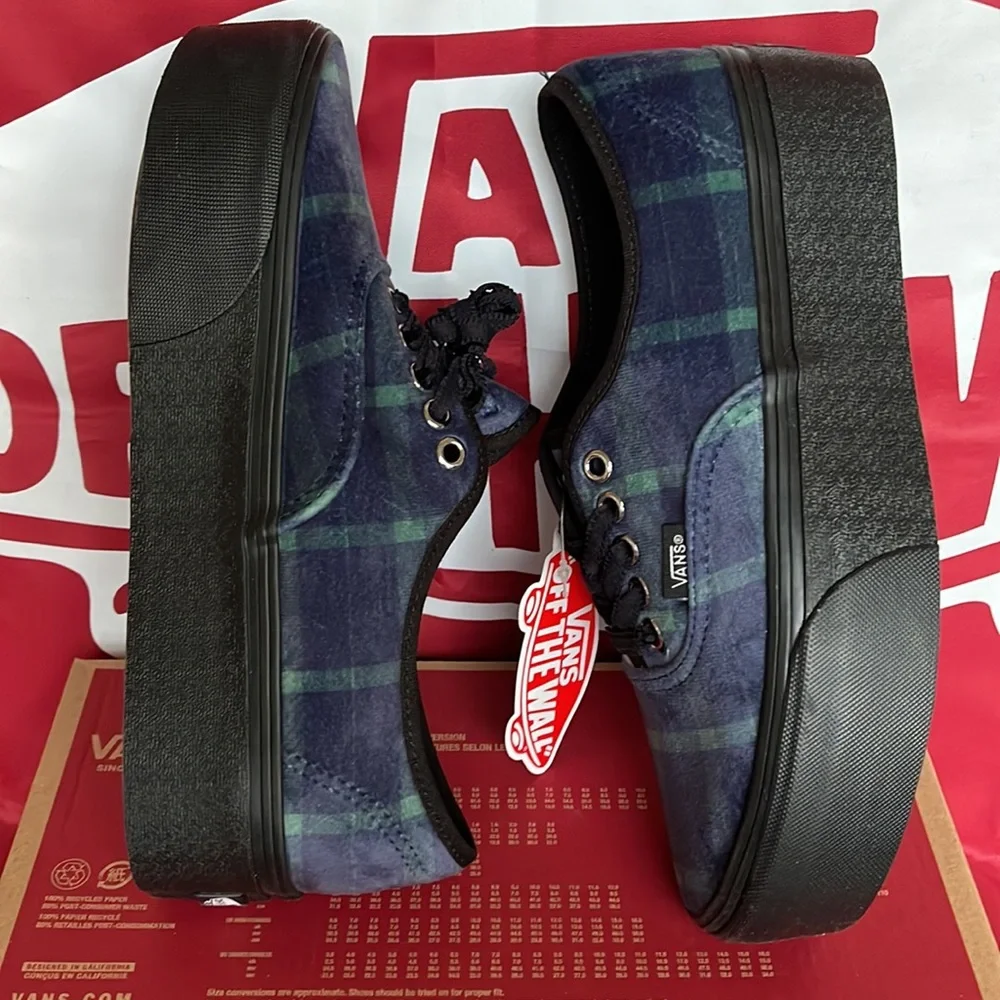 Vans Authentic Stacked Velvet Plaid Green/Black VNOA5KXX203 WMNS Platforms